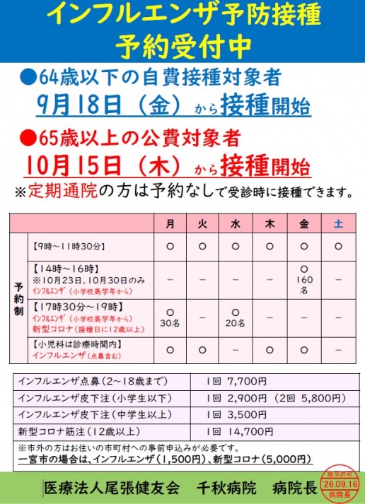 ＠⑦インフルエンザ予防接種のご案内＠